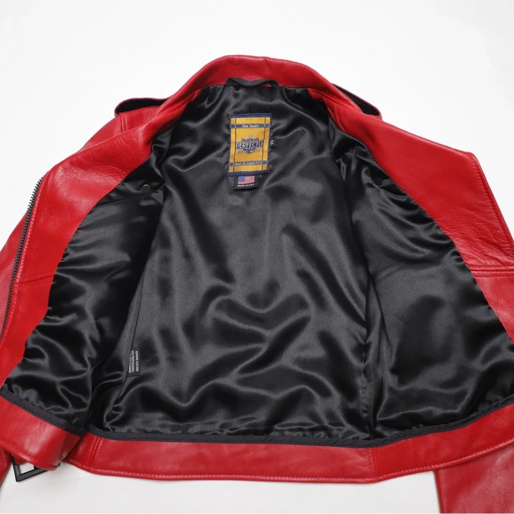 Schott NYC Perfecto Biker Leather Jacket Red Size XS - Picture 4 of 13